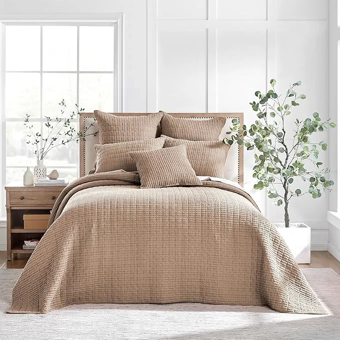 Refined Levtex Home Mills Waffle Full Bedspread Set 100x104in with 2 Pillow Shams 26x20in - Blush - Cotton Waffle Full Size Bedspread Set - Lightweight Soft Pre-Washed High-Quality