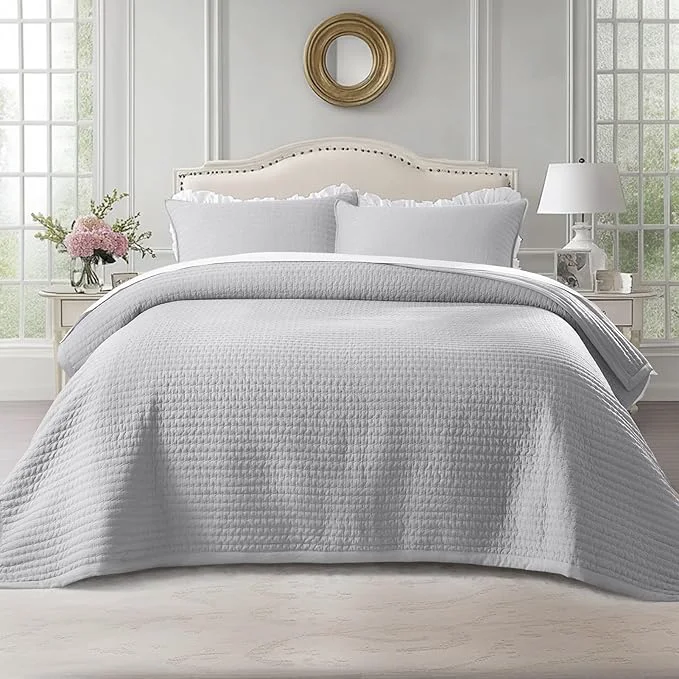 Natural KASENTEX Oversized Queen Quilt Set 102 quot x106 quot – Soft Washed 3-Layer Lightweight Bedspread Minimalist Nordic Design All-Season Spring amp Summer Quilt Set 1 Quilt 2 Pillow Shams Gull Powerful