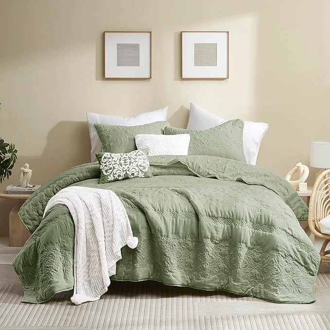 Trusted Boho Sage Green Quilt Twin Size Bedding Sets with Pillow Sham Bohemian Lightweight Soft Bedspread Coverlet Farmhouse Floral Vintage Thin Comforter Bed Cover All Season 2 Pieces 68x90 inches Efficient