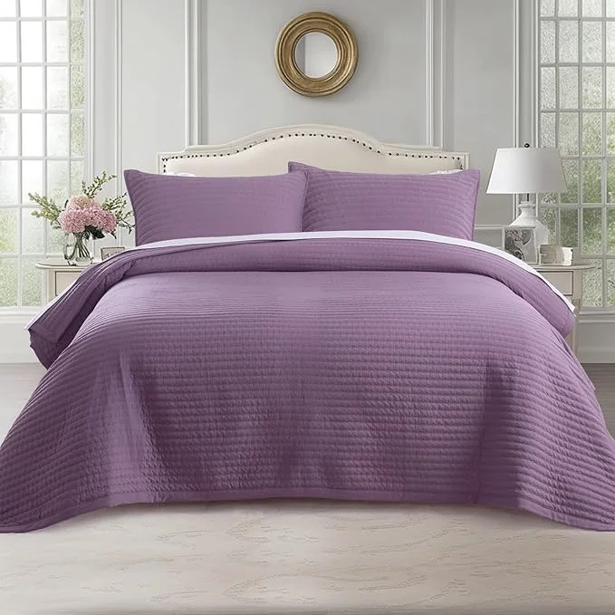 Stylish KASENTEX Queen XL Quilt Set 98 quot x98 quot – Soft Washed 3-Layer Lightweight Bedspread Minimalist Nordic Design All-Season Spring amp Summer Quilt Set 1 Quilt 2 Pillow Shams Grape Jam Purple Pure