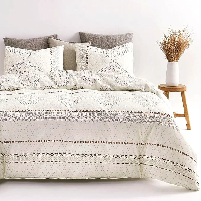 Classic Wake In Cloud - Boho Comforter Set Farmhouse Bohemian Western Aztec Neutral Aesthetic Soft Lightweight Bedding 3 Pieces Beige Full Size Genuine