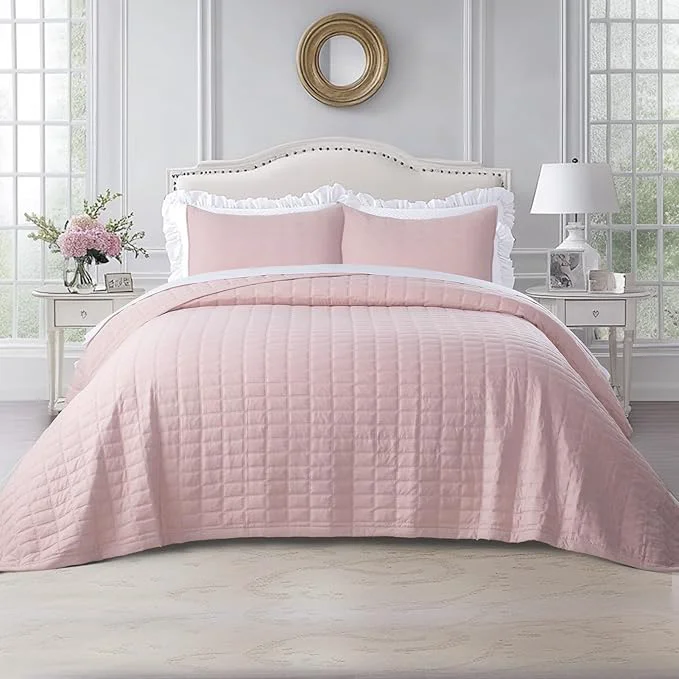 Premium Material KASENTEX Queen XL Quilt Set 98 quot x98 quot – Soft Washed 3-Layer Lightweight Bedspread Minimalist Nordic Design All-Season Spring amp Summer Quilt Set 1 Quilt 2 Pillow Shams Blush Pink Exceptional