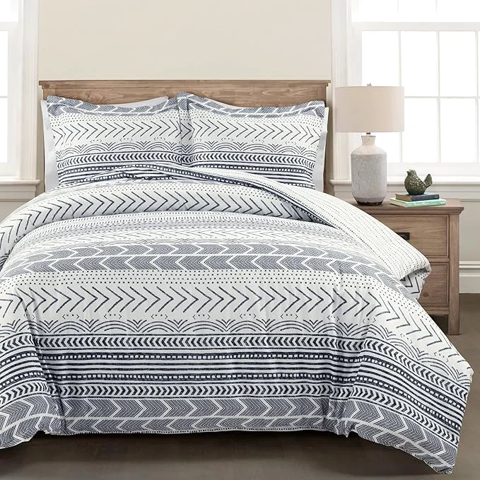 First-Class Lush Decor Hygge Geo Reversible 3 Piece Cotton Duvet Set King Navy amp White Soft