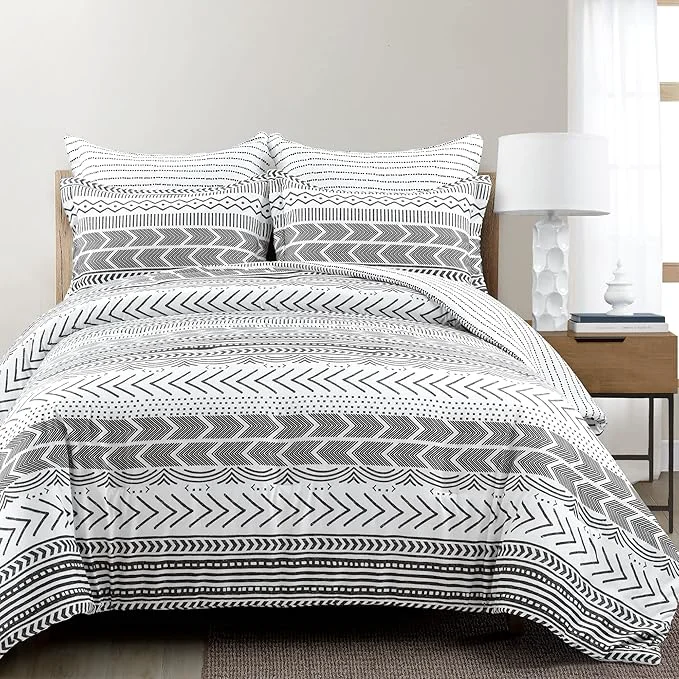 Clean Lush Decor Hygge Geo Reversible 5 Piece Comforter Set Full Queen Black amp White Durable