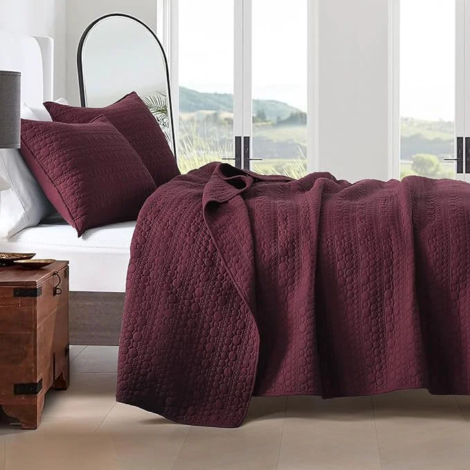 First-Class HORIMOTE HOME Burgundy Quilt Set Queen Size Lightweight Soft Pre-Washed Microfiber Circle Pattern Bedspread Coverlet 3 Pieces Quilt Bedding Set with Pillow Shams for All Season 90x96 inches Green