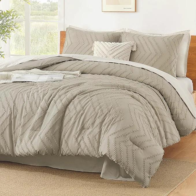 Sophisticated Litanika Comforter Oversized King Size Set Oatmeal 3 Pieces Chevron Tufted Solid Bedding Comforter Sets Fluffy Bed Set Expertly Made