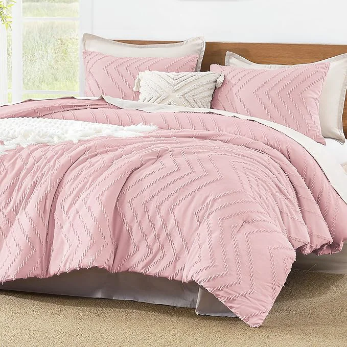 Exceptional Litanika Pink Queen Size Comforter Sets 3 Pieces Lightweight Chevron Tufted Bedding Comforter Set Fluffy Down Comforter Bed Set Gift Choice 90x90In Comforter and 2 Pillowcases Sophisticated