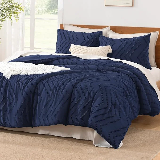 Carefully Designed Litanika Comforter Super King Plus Size Set Grayish Indigo 3 Pieces Chevron Tufted Solid Bedding Comforter Sets Fluffy Bed Set Official