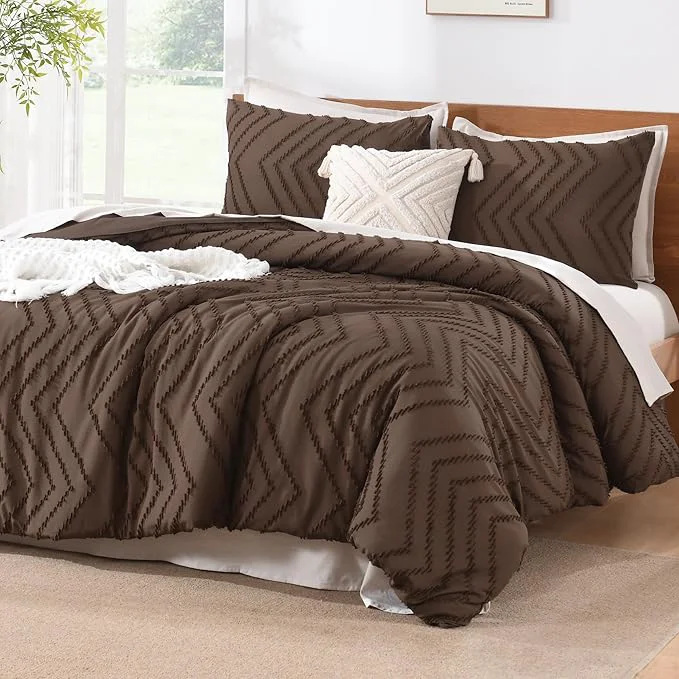 Unique Litanika Comforter Oversized King Size Set Brown 3 Pieces Chevron Tufted Solid Bedding Comforter Sets Fluffy Bed Set Contemporary