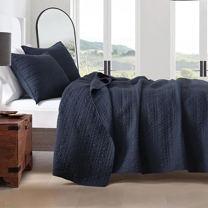 Outstanding HORIMOTE HOME Navy Quilt Set Queen Size Lightweight Soft Pre-Washed Microfiber Circle Pattern Bedspread Coverlet 3 Pieces Quilt Bedding Set with Pillow Shams for All Season 90x96 inches Traditional