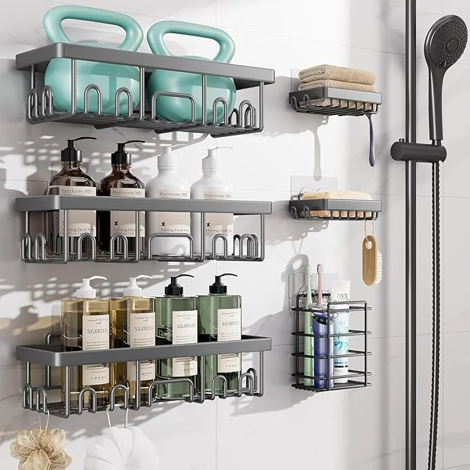 Practical Veken Rustproof Waterproof Shower Caddy 6-Pack No Drilling Adhesive Shelves Modern