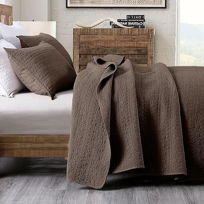 High-Grade HORIMOTE HOME Quilt Set Queen Size Chocolate Soft Lightweight Pre-Washed Microfiber Circle Stitches Queen Quilt Bedding Set All Season Spring Summer Bedspread Coverlet 2 Pillow Shams 90x96 Inches Exceptional