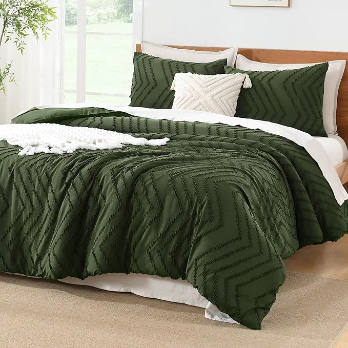 Certified Litanika Dark Olive Green Queen Size Comforter Sets 3 Pieces Lightweight Chevron Tufted Bedding Comforter Set Fluffy Down Comforter Bed Set Gift Choice Trendy