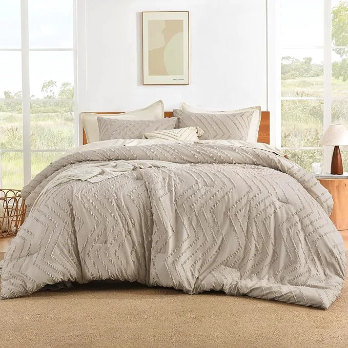 Breathable Litanika Comforter Super King Size Set Khaki 3 Pieces Chevron Tufted Solid Bedding Comforter Sets Fluffy Bed Set