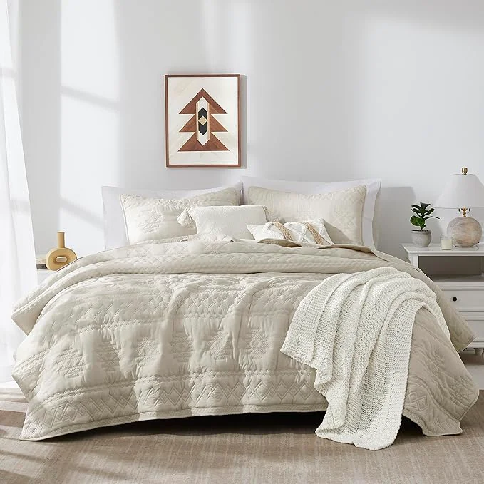 Trusted WDCOZY Beige Boho Quilt King Size Bedding Set with 2 Pillow Shams Farmhouse Lightweight Soft Bedspread Coverlet for All Season 3 Pieces 104x90 inches Luxury