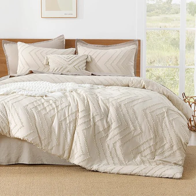 Next-Generation Litanika Oversized King Comforter Set Super King Size 120x120 3 Pieces Beige Chevron Tufted Solid Bedding Comforter Sets Fluffy Bed Set Environmentally Friendly