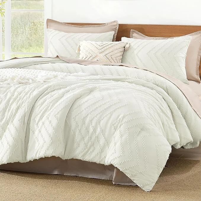 Excellent Litanika Ivory King Comforter Set 3 Pieces Lightweight Tufted Bedding Sets Down Comforter Fluffy Bed Set Gift Choice Easy-to-Use