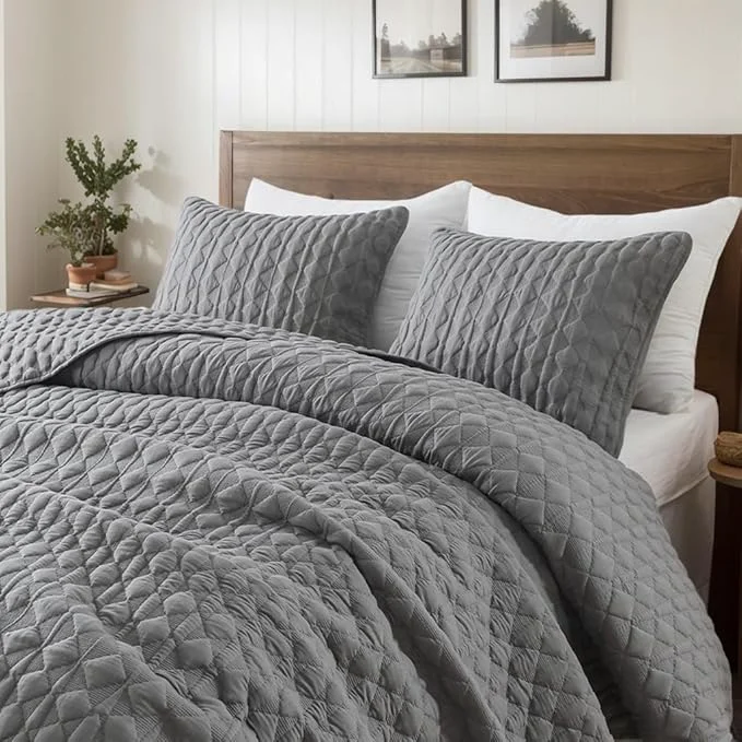 Sophisticated WDCOZY Oversized California Cal King Size Quilt Bedding Sets with Pillow Shams Dark Grey Lightweight Soft Bedspread Coverlet Bed Cover All Season Spring Summer 3 Pieces 116x106 inches
