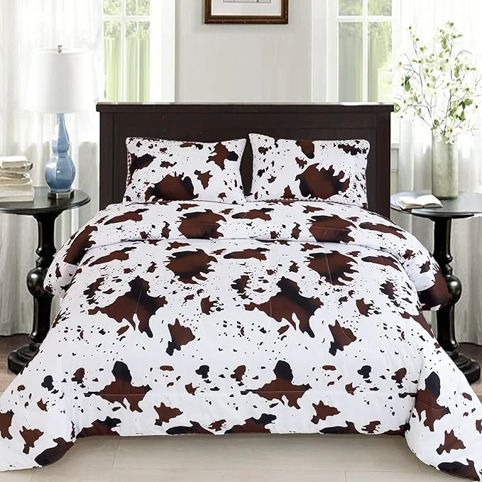 Professional PERFEMET 3 Pieces Boys Twin Comforter Set Brown White Cow Print Kids Bedding Set with Pillowcases Geometric Reversible Western Style Bed Set for Teen Boy Brown White Twin Luxury