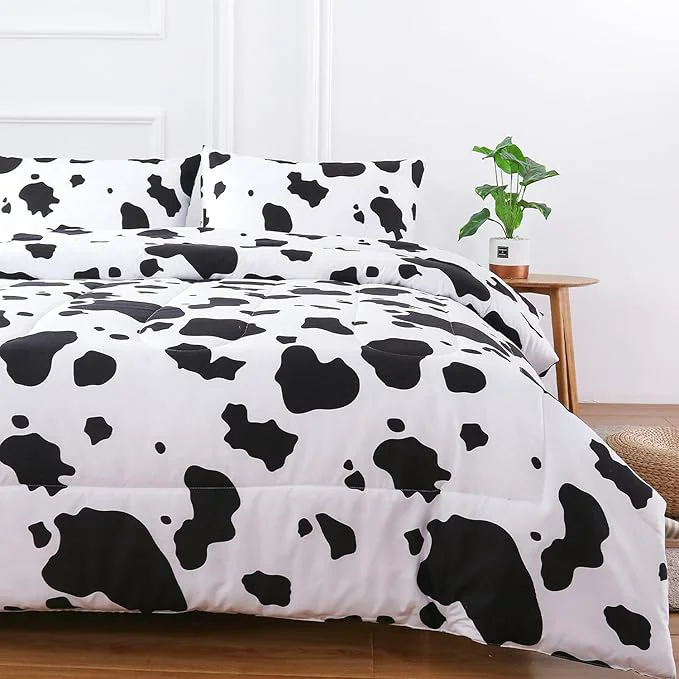 Authentic PERFEMET 3Pcs Cow Print Comforter Set King Size Black and White Cute Geometric Cow Bedding Set Soft Reversible Plaid Grid Bed Quilted Set for Kids Teens Boys Girls Minimalist