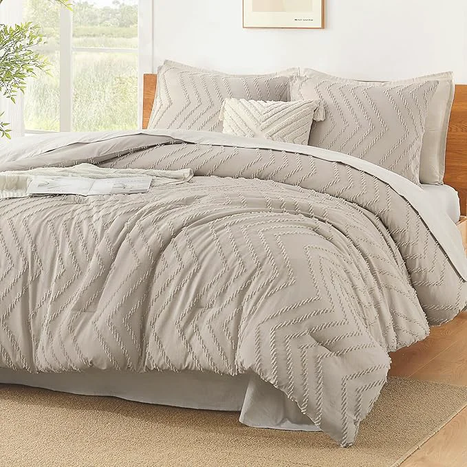 Relaxed Litanika Tannish Grey King Comforter Set 3 Pieces Lightweight Tufted Bedding Sets Down Comforter Fluffy Bed Set Gift Choice Unique