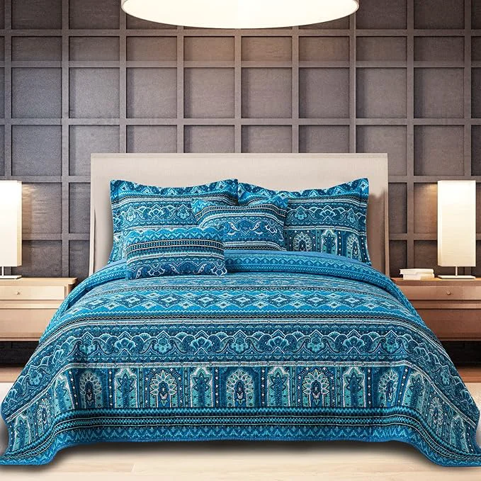 Detailed BEDIFANY Cotton Queen Quilt Sets Lightweight Boho Queen Size Quilt Bedding Set with 2 Pillow Shams for Bed Decorations Reversible Quilted Bedspread Coverlets for All Seasons High-Quality