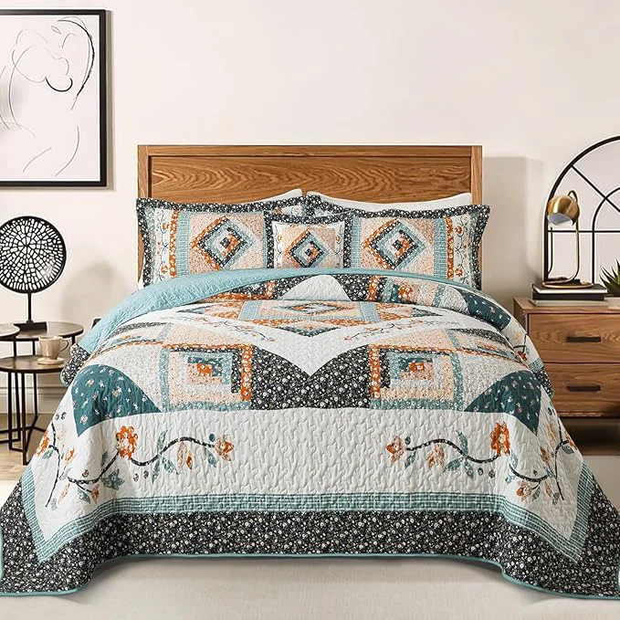 Smooth BEDIFANY Cotton California King Size Quilt Sets Floral Lightweight King Size Bedspread 108 x 118 inch Cotton Filling Oversized King Quilt Bedding Sets for All Seasons 3 Pieces Elite