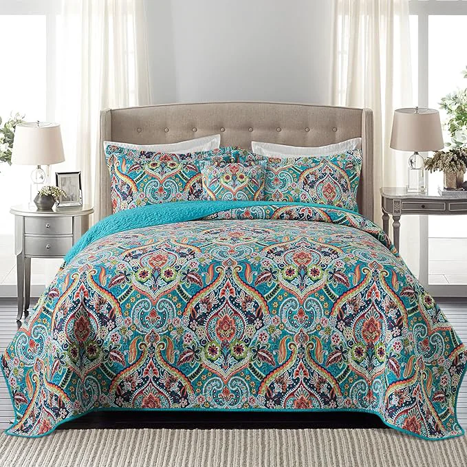 User-Friendly BEDIFANY Cotton Oversized King Size Quilt - Lightweight King Size Quilt Bedding Set for a Comfortable Sleep - Reversible Coverlet 108 118 in with Boho Pattern 3 Pieces Fashionable