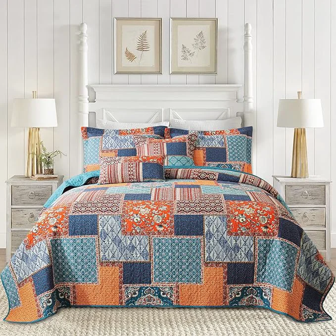 Secure BEDIFANY Cotton Queen Size Quilt Sets Soft Lightweight Bedspread Queen Size Soft Farmhouse Queen Queen Bedding Sets for Bed Decorations for All Seasons 3 Pieces Genuine