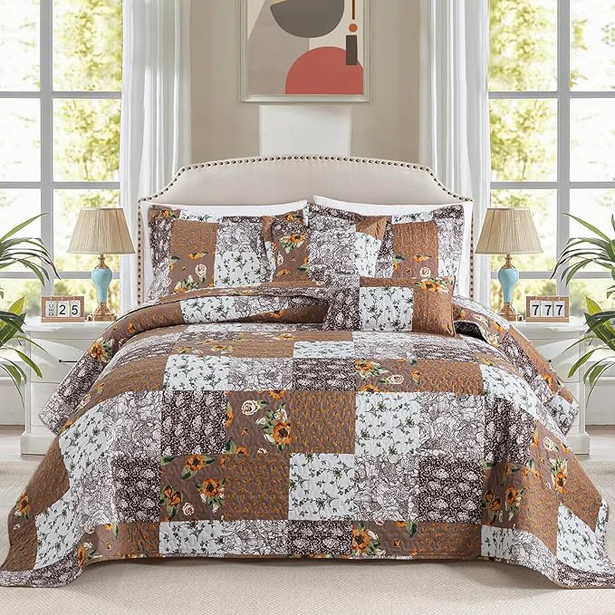 Reusable BEDIFANY Cotton Filling King Quilt Set - Reversible Farmhouse Bedspreads King Size with 2 Pillow Shams - Lightweight King Size Quilt Bedding Sets 3 Pieces 98 x 106 inch Fine