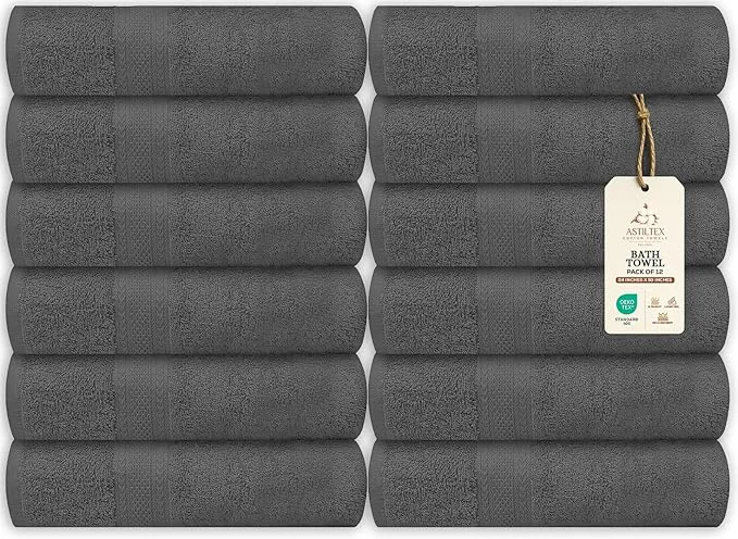 Optimized Large Bath Towels Bulk Set of 12 – Cotton Terry – 24 x 50 – Quick Dry Verified