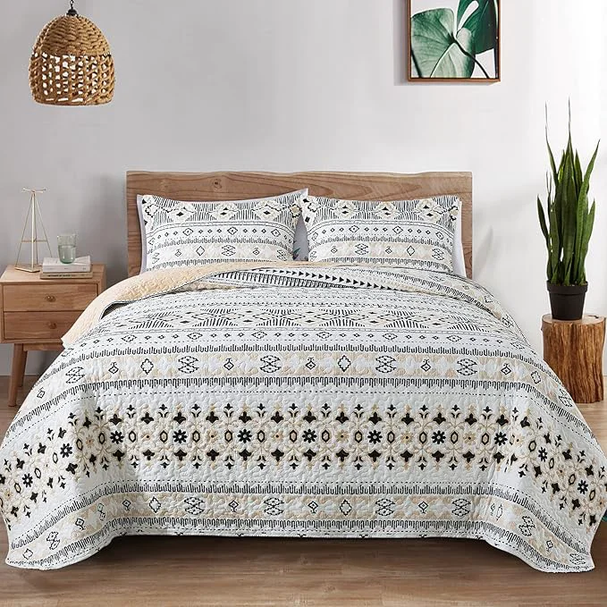 Smart BEDIFANY Boho Quilt Bedding Set 3 Pieces Stripe Queen Bedspread Lightweight Boho Queen Quilt All-Season Bed Spread Coverlet Set for Bed Decoration Original Design