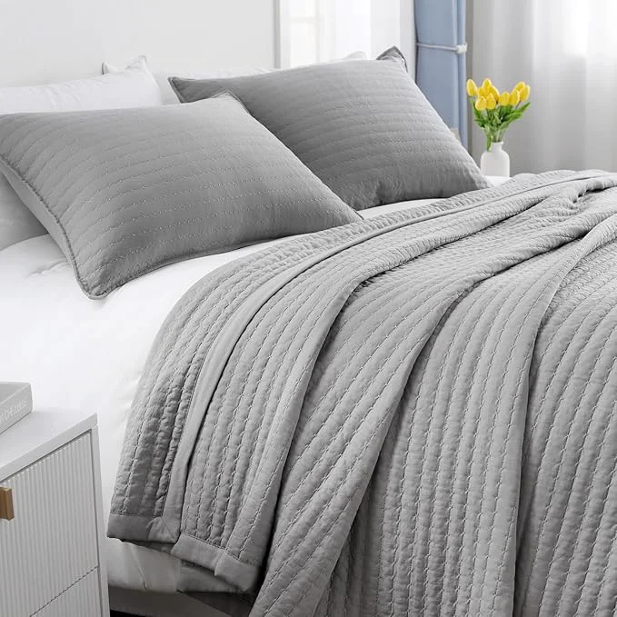 Elegant King Quilt Set – 104 quot x90 quot Soft Washed 3-Layer Lightweight Bedspread with Multi-Lock Quilting Minimalist Nordic Bedding All-Season Quilt for Spring Summer amp Fall 1 Quilt 2 Pillow Shams Grey Environmentally Friendly