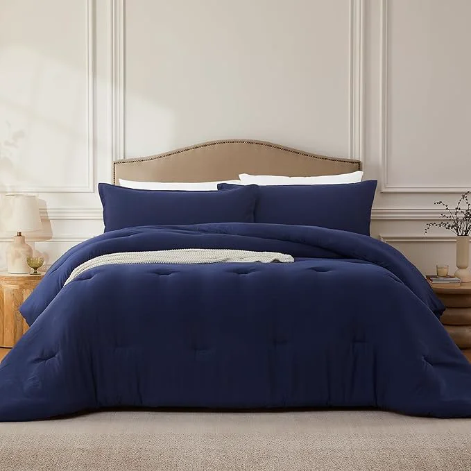 Organic King Comforter Set Navyblue 3PCS Soft Lightweight Breathable Bedding Comforter Sets for All Season King Size 104 39 39 ×90 39 39 Comforter amp 2 Pillowcases Secure