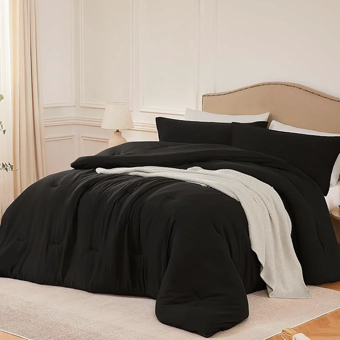 Fast Full Comforter Sets Black 3PCS Soft Lightweight Breathable Bedding Comforter Sets for All Season Full Size 82 39 39 ×86 39 39 Comforter amp 2 Pillowcases Specialty