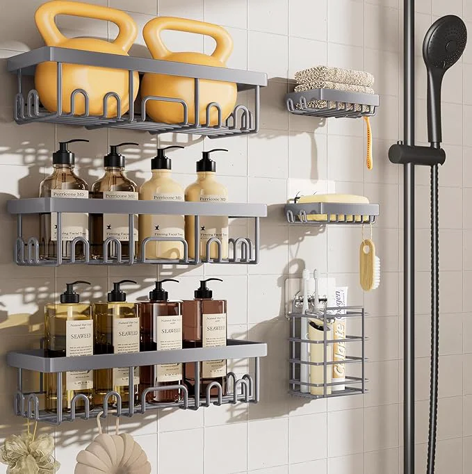 Healthy Veken 6-Pack Rustproof Waterproof Shower Caddy Adhesive Shelves Rack Functional