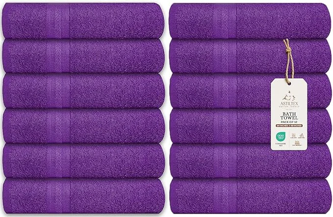 Breathable Medium Bath Towels Bulk Set of 12 – Cotton Terry – 24 x 48 – Quick Dry Modern