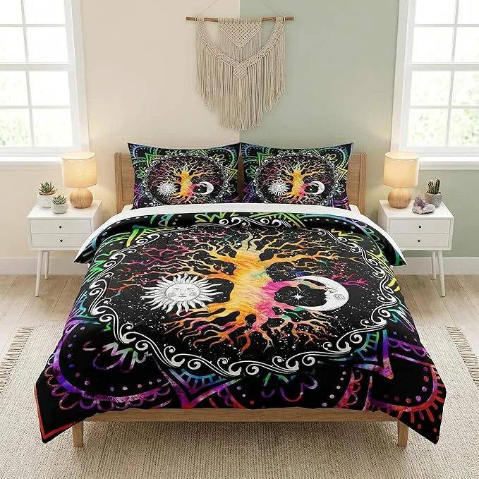 Advanced Twin Size Comforter Set with Pillowcase Astrology Zodiac Tree of Life 2 Pcs Bedding for Kids and Adults Colorful Sun and Moon Tarot Soft Comforter Set for Bedroom Bed Decor Casual