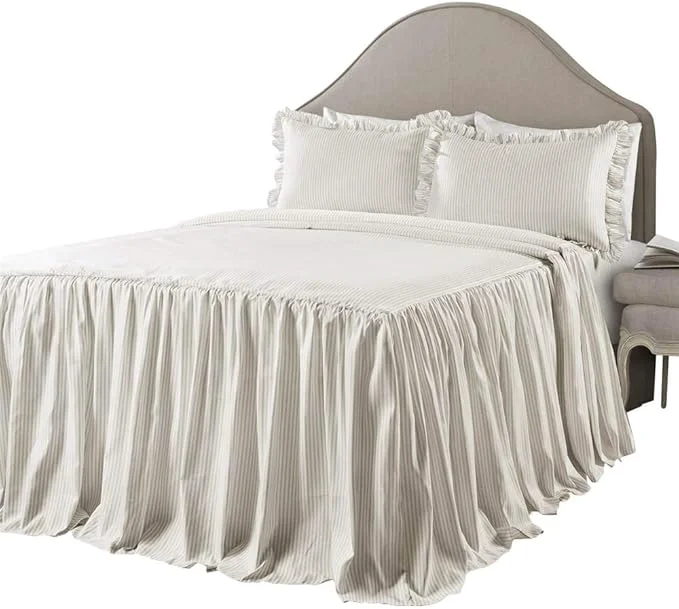 Fine Crafted Lush Decor Ticking Stripe Bedspread Twin Size 2 Piece Set Wheat - Ruffle Bedding Set Twin Bedspreads - Kids Bedding - Farmhouse amp Coquette Decor Carefully Designed
