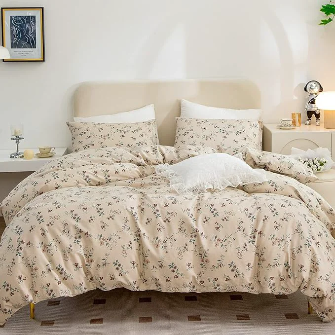 Sustainable Floral Comforter Set King 3 Pieces Soft Chic Garden Style Floral Print Lightweight Vintage Botanical Flowers Comforter Set for All Seasons 1 Comforter and 2 Pillowcases Contemporary