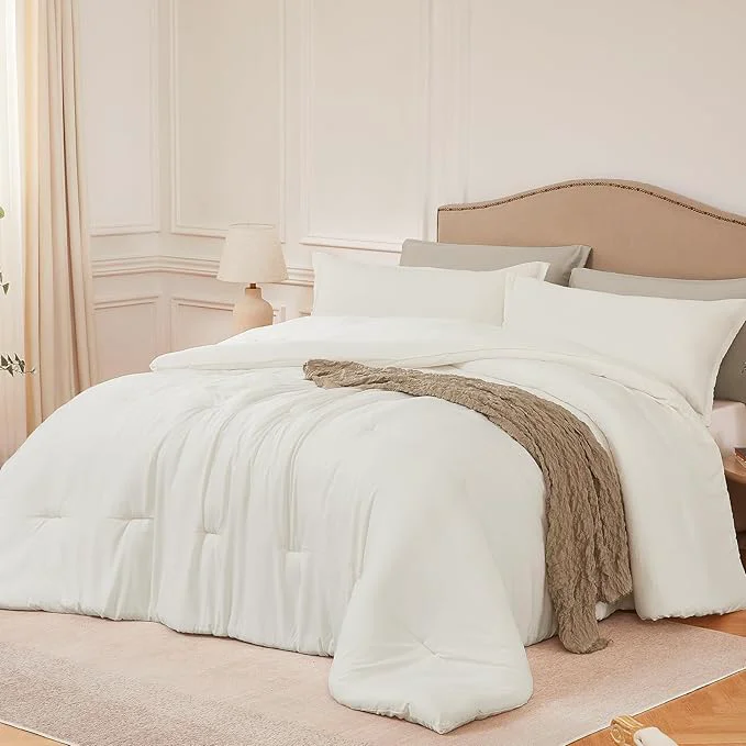 Innovative Queen Comforter Sets Beige 3PCS Soft Lightweight Breathable Bedding Comforter Sets for All Season Queen Size 90 39 39 ×90 39 39 Comforter amp 2 Pillowcases Easy-to-Use
