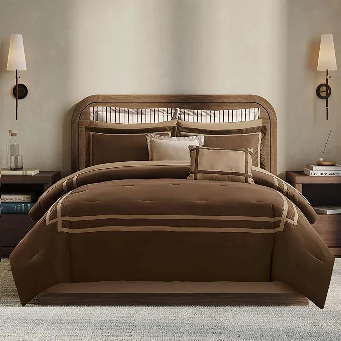 Sustainable Wonderful Queen Comforter Set Hotel Style 8-Piece Luxury Bedding Set Hydro-Brushed Modern Lightweight Comforter with Matching Fitted Sheet Flat Sheet Pillow Sham Decorative Pillows for All Season Selected