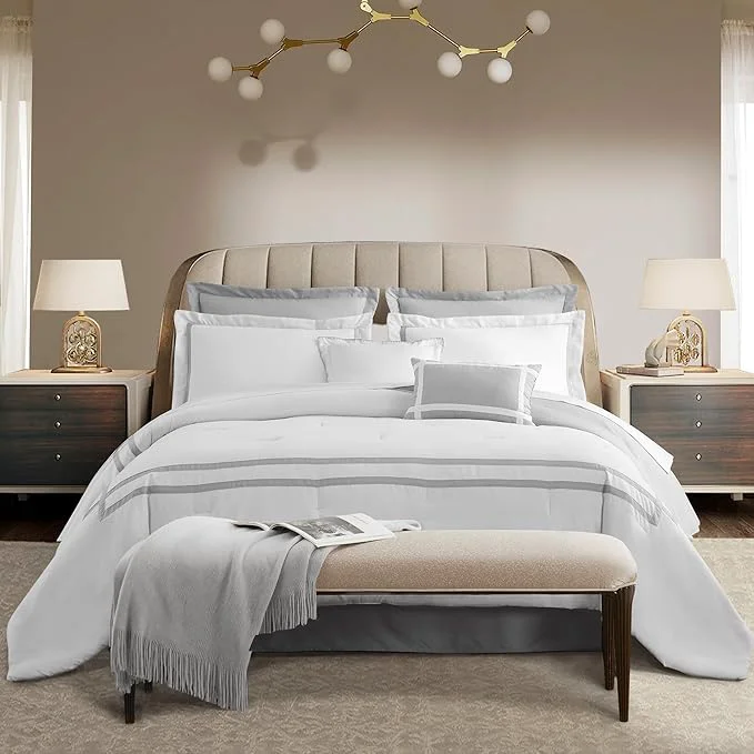 Smooth Wonderful White Comforter Set Queen 8-Piece Hydro-Brushed Wooly Feel Hotel Style Modern Luxury Bedding Comforter Set with Matching Fitted Sheet Flat Sheet Pillow Sham Decor Pillows for All Season Outstanding