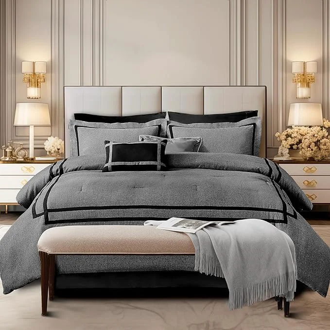 Outstanding Wonderful Hotel Comforter Set King 8-Piece Gray Hydro-Brushed Wooly Feel Modern Luxury Bedding Comforter with Matching Fitted Sheet Flat Sheet Pillow Sham Decorative Pillows for All Seasons Effective