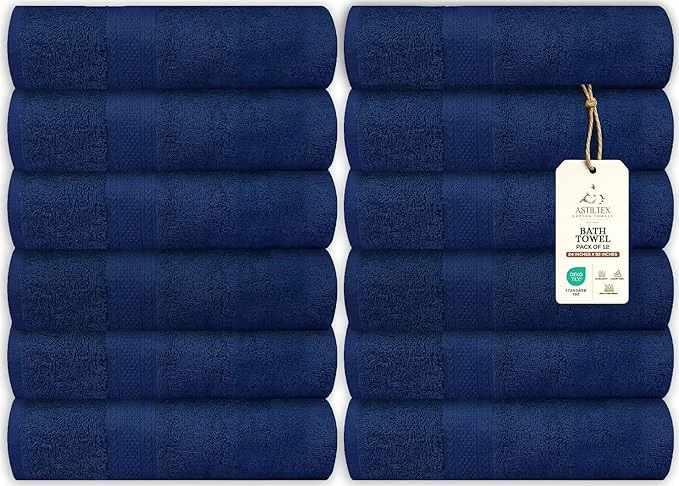 Consistent Large Bath Towels Bulk Set of 12 – Cotton Terry – 24 x 50 – Quick Dry Exceptional