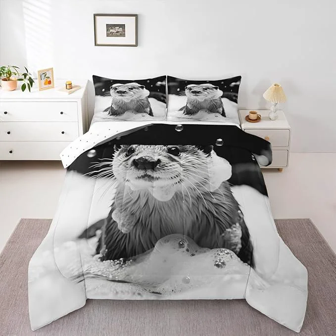 User-Friendly Erosebridal Marine Animal Comforter Set King Size Sea Otter Bedding Set for Kids Boys Girls Kawaii Shower Bubbles White Beige Black Comforter Warm Soft Quilt Insert Eco-Friendly