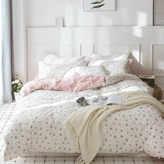 Superior Comforter Set Twin Floral 2 Pieces Soft Bedding Set Garden Style Pink Flower Print Botanical Flowers Comforter Set for All Seasons 1 Comforter and 1 Pillowcases Original