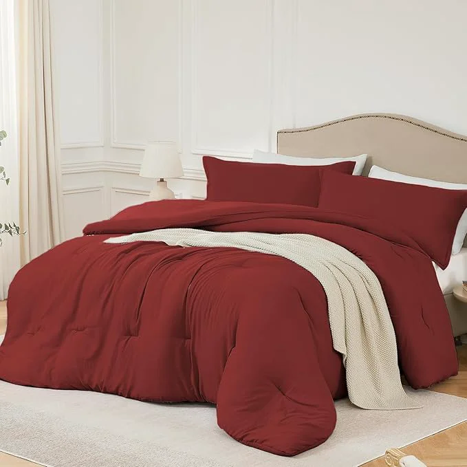 Safe Full Size Comforter Set Dark Red 3PCS Soft Lightweight Breathable Bedding Comforter for All Season Full Size 82 39 39 ×86 39 39 Comforter amp 2 Pillowcases Durable