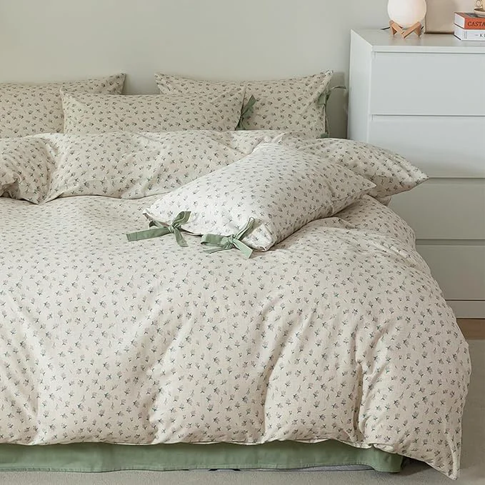 Fine HighBuy Cute Floral Comforter Set Twin XL Garden Style with 2 Bow Tie Pillowcases Farmhouse Coquette Bedding Set Fluffy Comforter Twin XL Bed Set 3 Piece French Style Floral Comforters Flexible