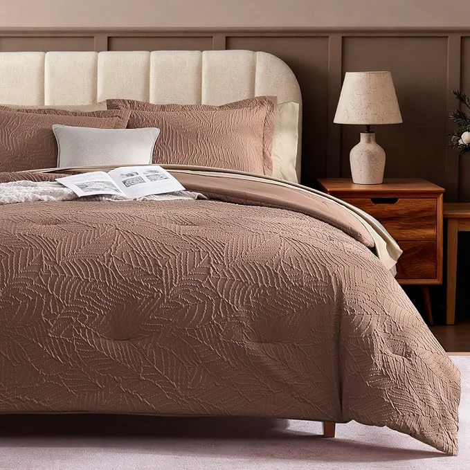 Exceptional Geniospin Full Size Comforter Set - Brown Textured Bedding Sets Full 7 Pieces Bed in A Bag with Comforter Sheets Pillowcases amp Shams All Season Brown Bedding Superior